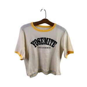 Yosemite California Tshirt Small Ribbed Short Sleeve Cream Yellow Ringer Tee